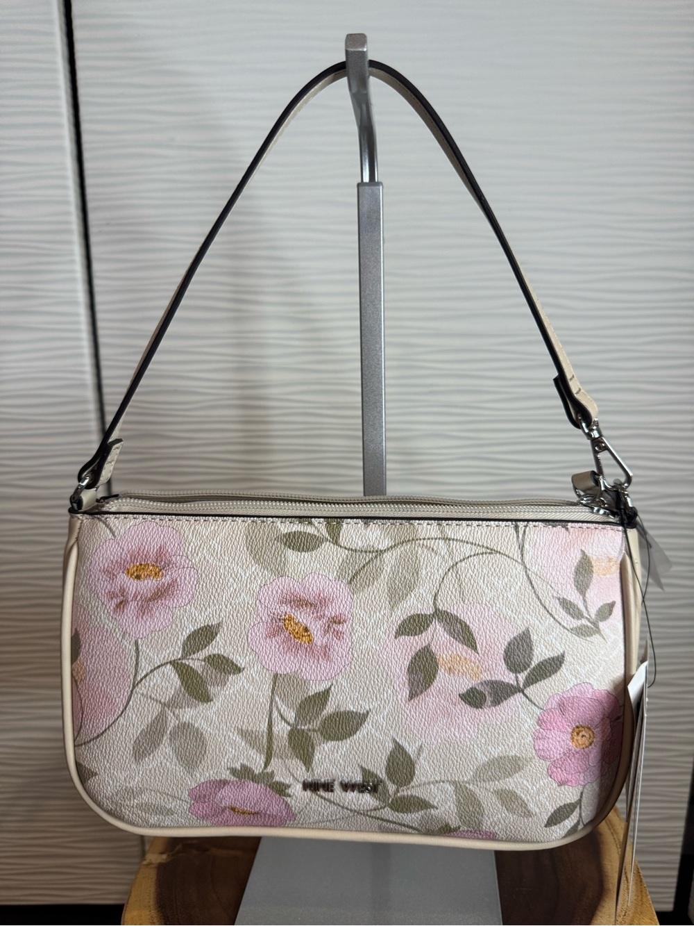 Nine West Cream Shoulder Bag with Pink Floral Print